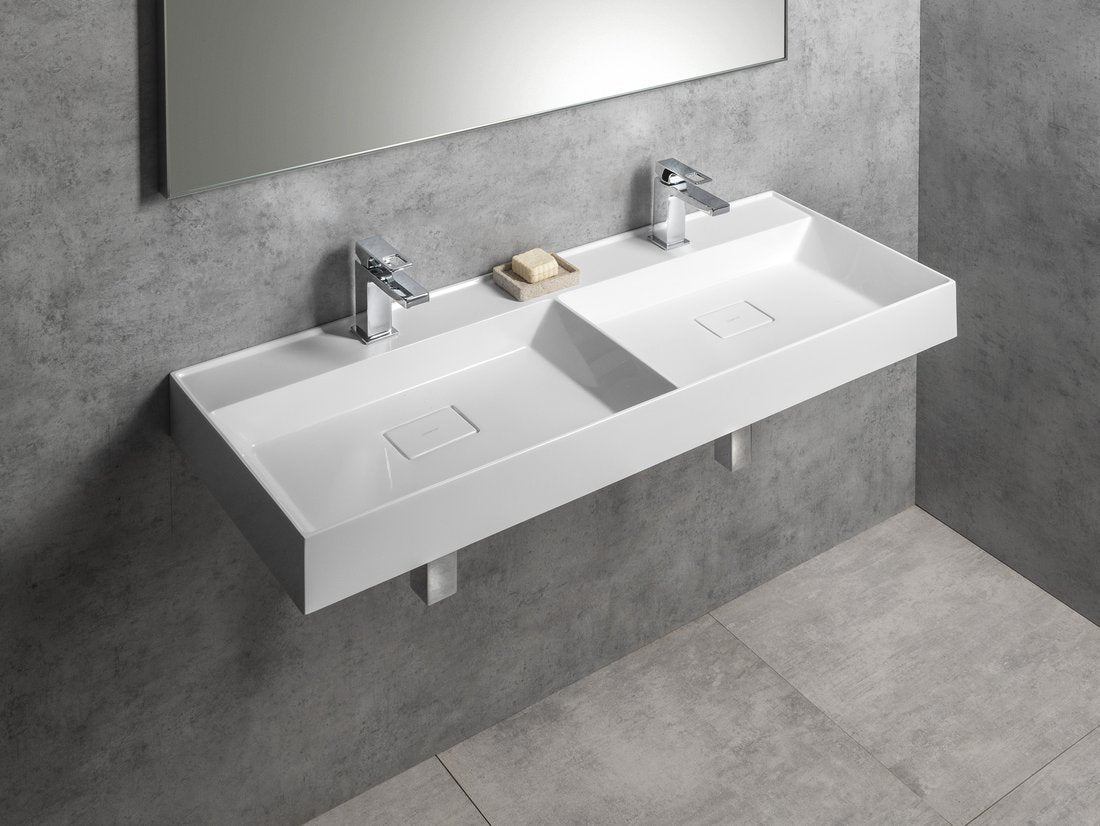 Sapho Godiva Dubbele Cast Marble Meubelwastafel 119 X 44 X 11 Cm Wit - afbeelding 6