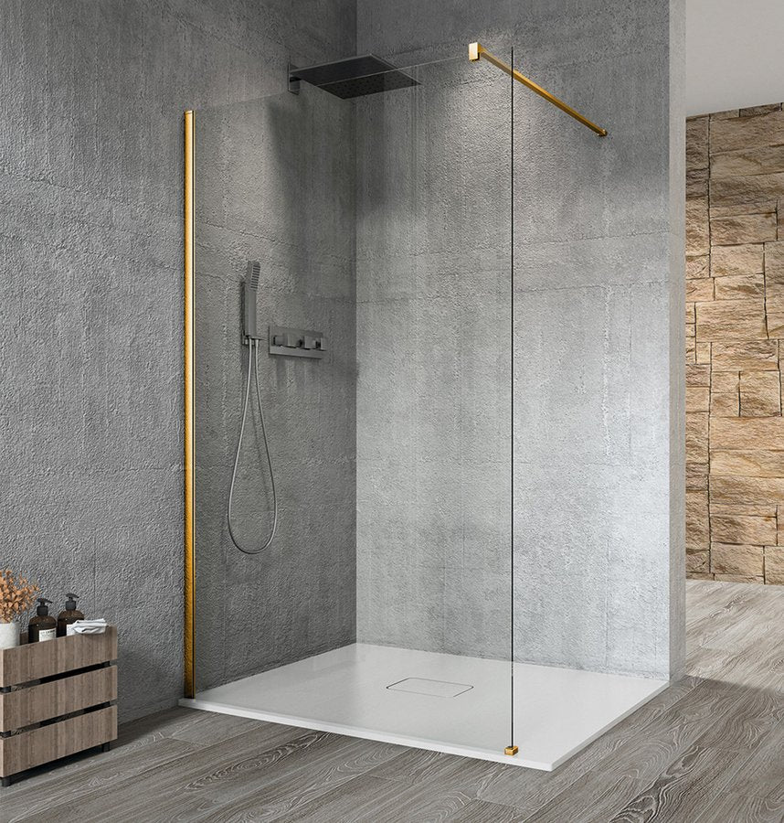 Douchewand Vario Mat Goud Profiel, Helder Glas 70 cm