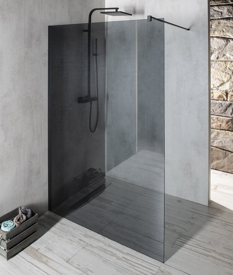 Douchewand Vario Zwart Profiel, Gerookt Glas 130 cm
