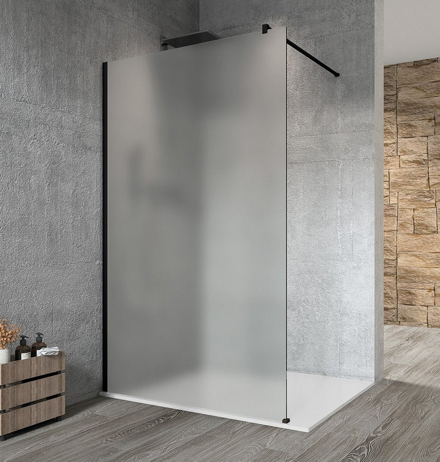 Douchewand Vario Zwart Profiel, Mat Glas 100 cm