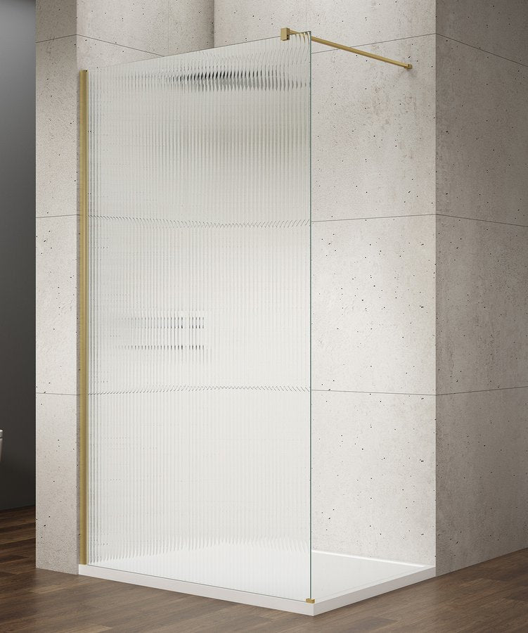 Douchewand Vario Mat Goud Profiel, Geribbeld Glas 100 cm