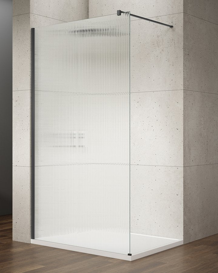 Douchewand Vario Zwart Profiel, Geribbeld Glas 80 cm