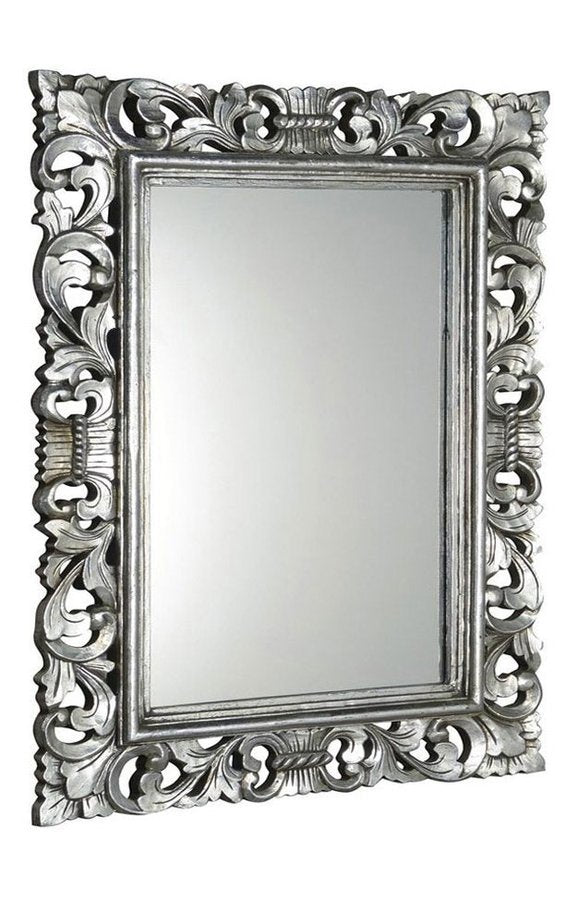Scule & Samblung Rechthoekige Spiegel In Massief Houten Frame 70 X 100 Cm Zilver