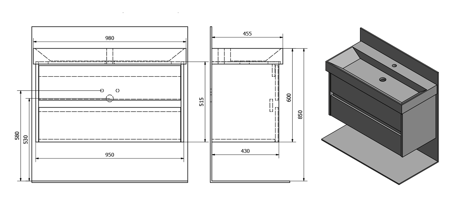 Nirona Badkamer Meubelset 96x44 cm Wit
