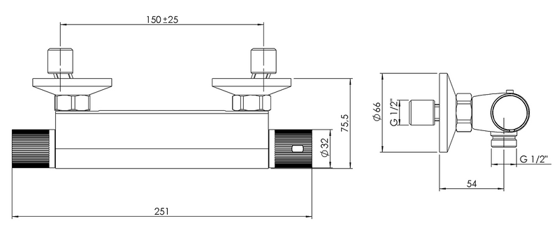 Thermostatische douchekraan Aqualine Action hartafstand 15cm