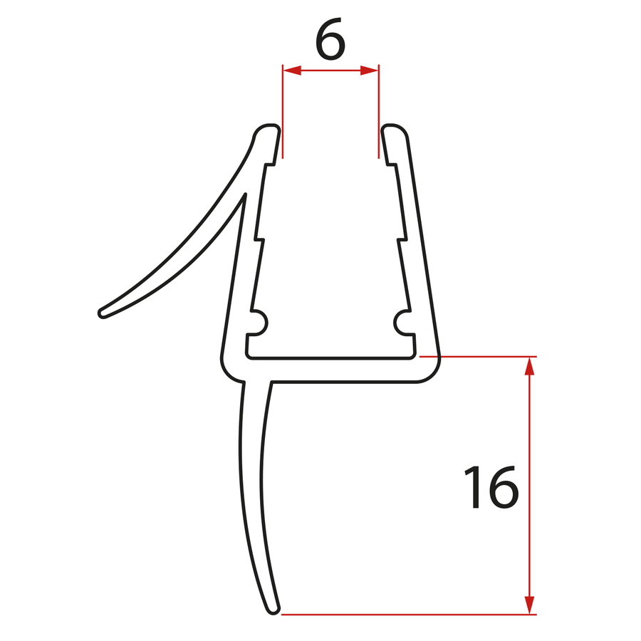 bodemafdichting voor vlak glas 6 mm, lengte 1000 mm