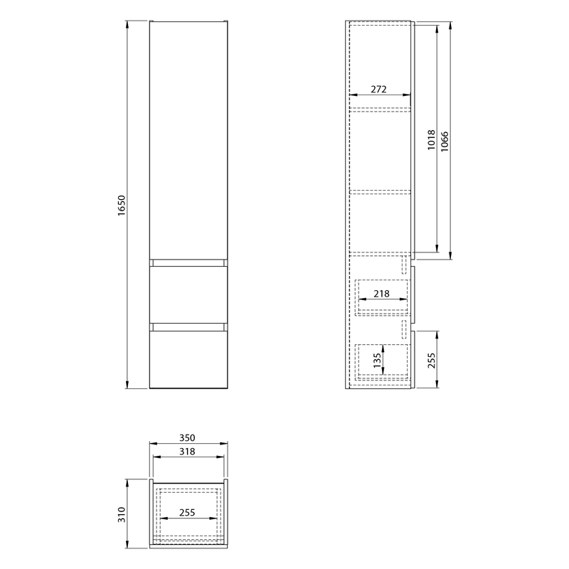 Aqualine Paneda Badkamer Kolomkast 165x35x31 Wit