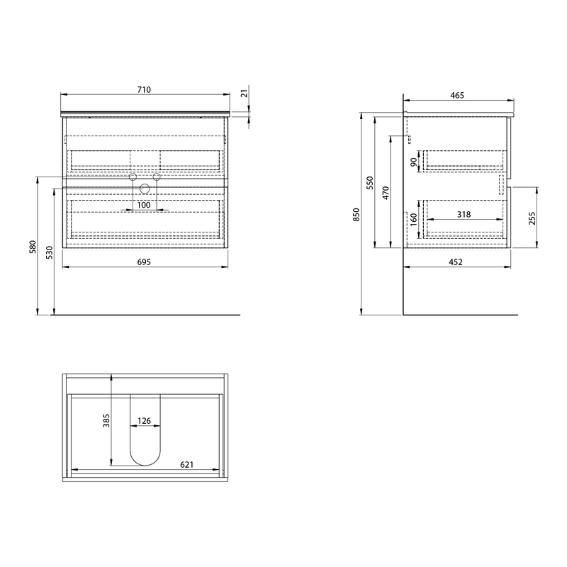 Badmeubel 70x46x55 Aqualine Paneda Wit