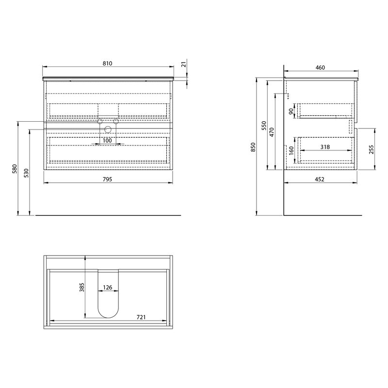 Badmeubel 80x46x55 Aqualine Paneda Wit