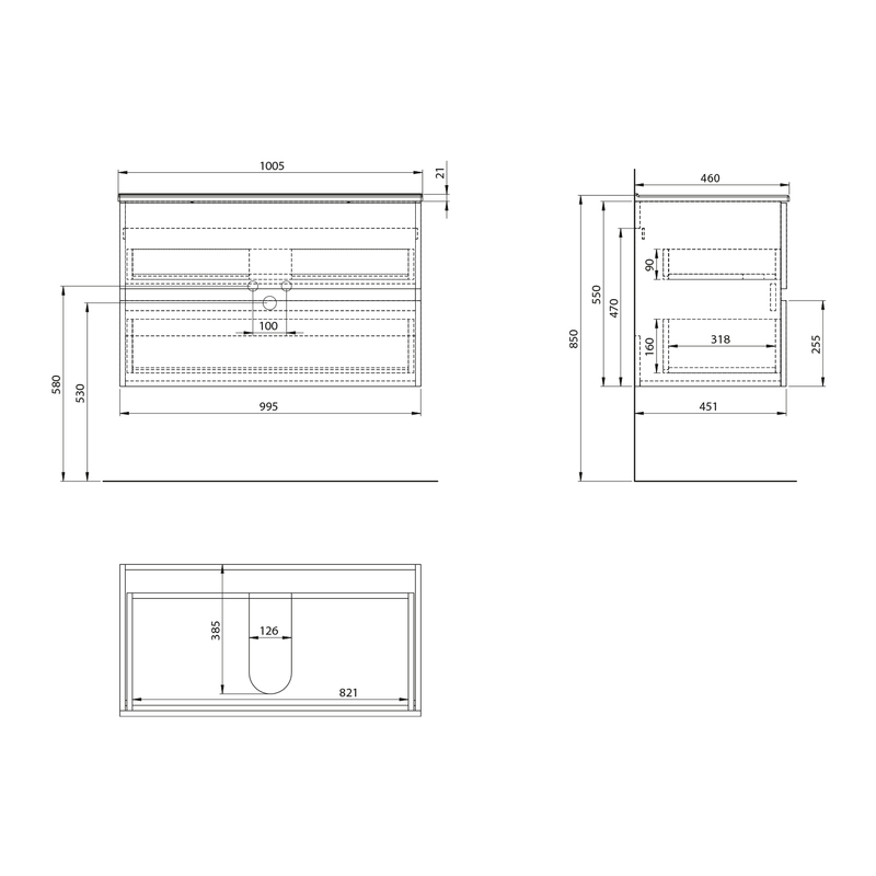 Badmeubel 100x46x55 Aqualine Paneda - Emporio Eiken