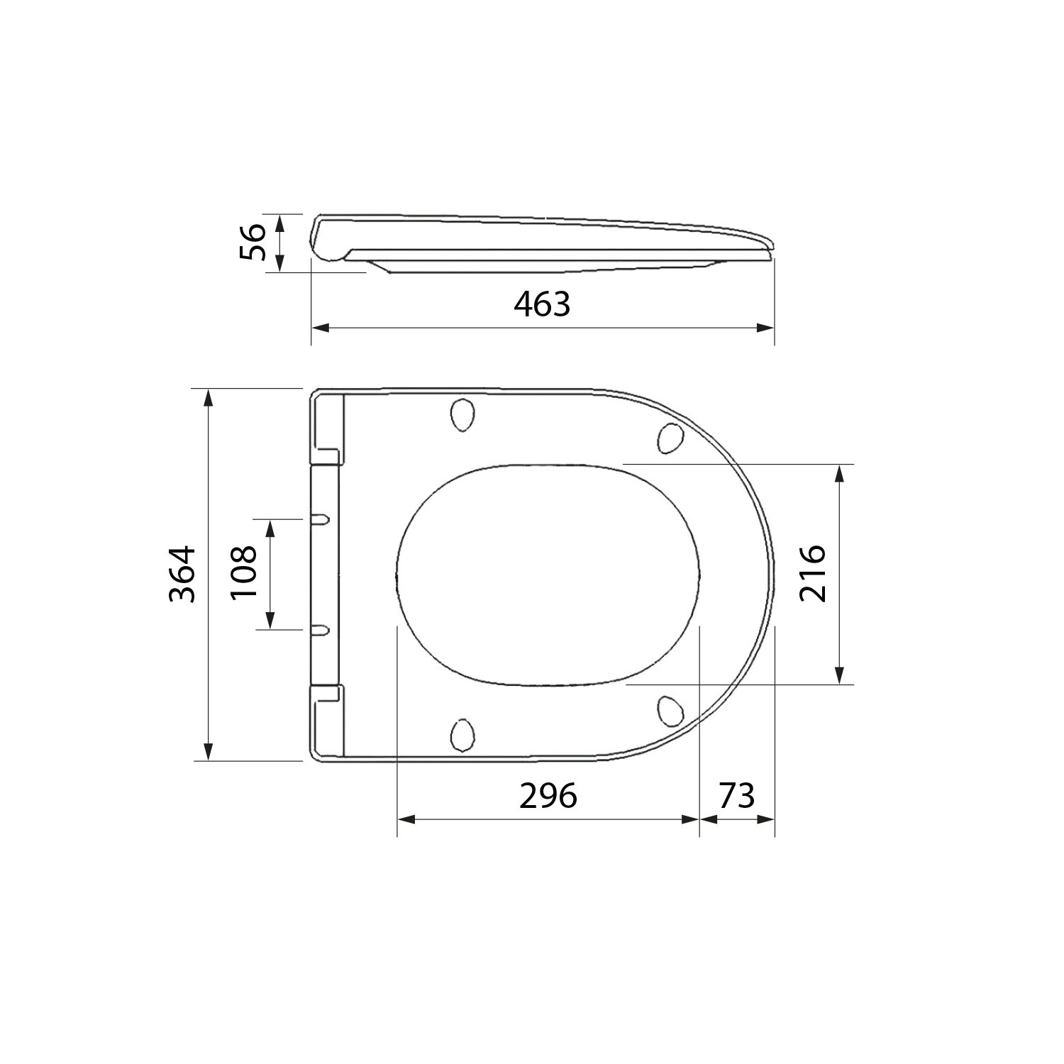 Aqualine Hygie Toiletbril Met Soft Close Wit Technische Tekening