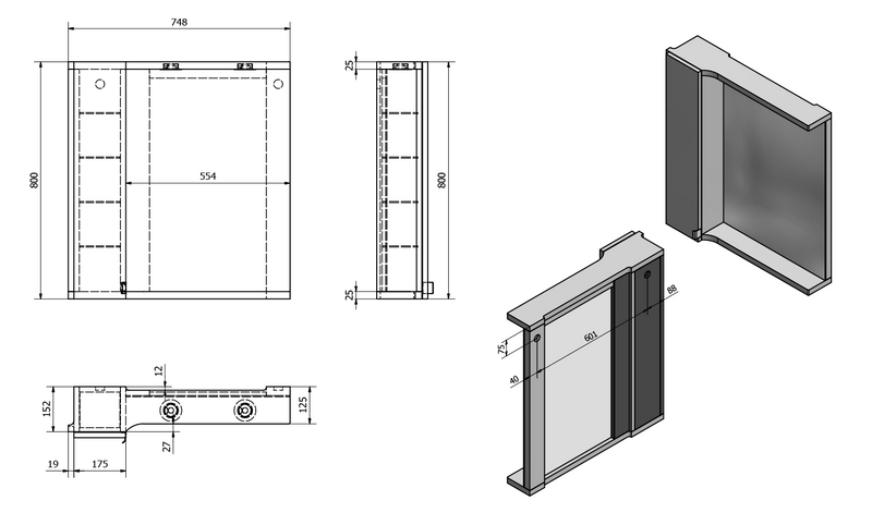 PULSE LED Light Mirror Cabinet 2x3W, 75x80x17cm, right/white/anthracite