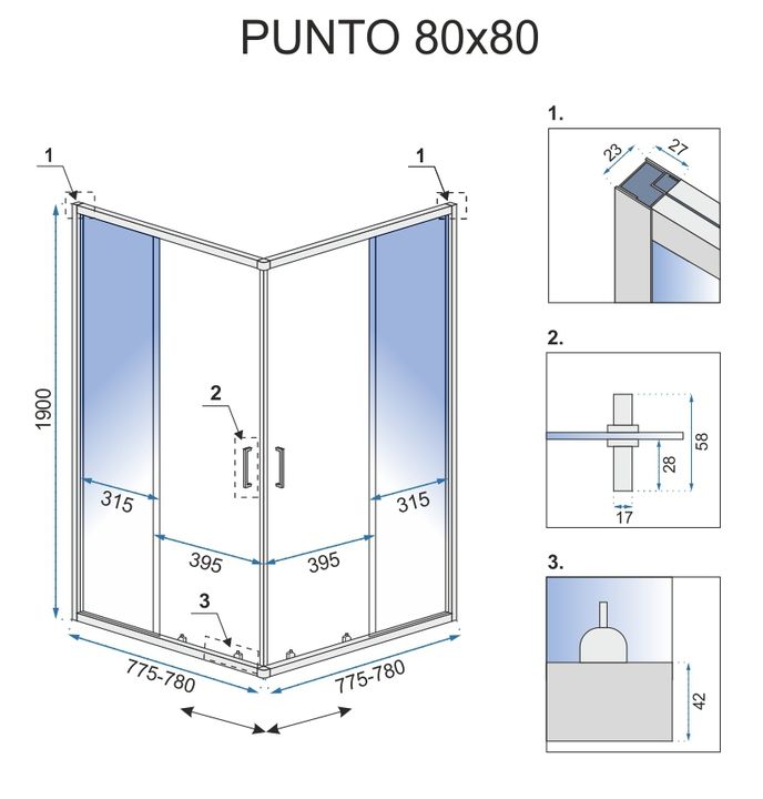 Detail van glas en mat zwart van Rea Punto Vierkant Antikalk douchecabine