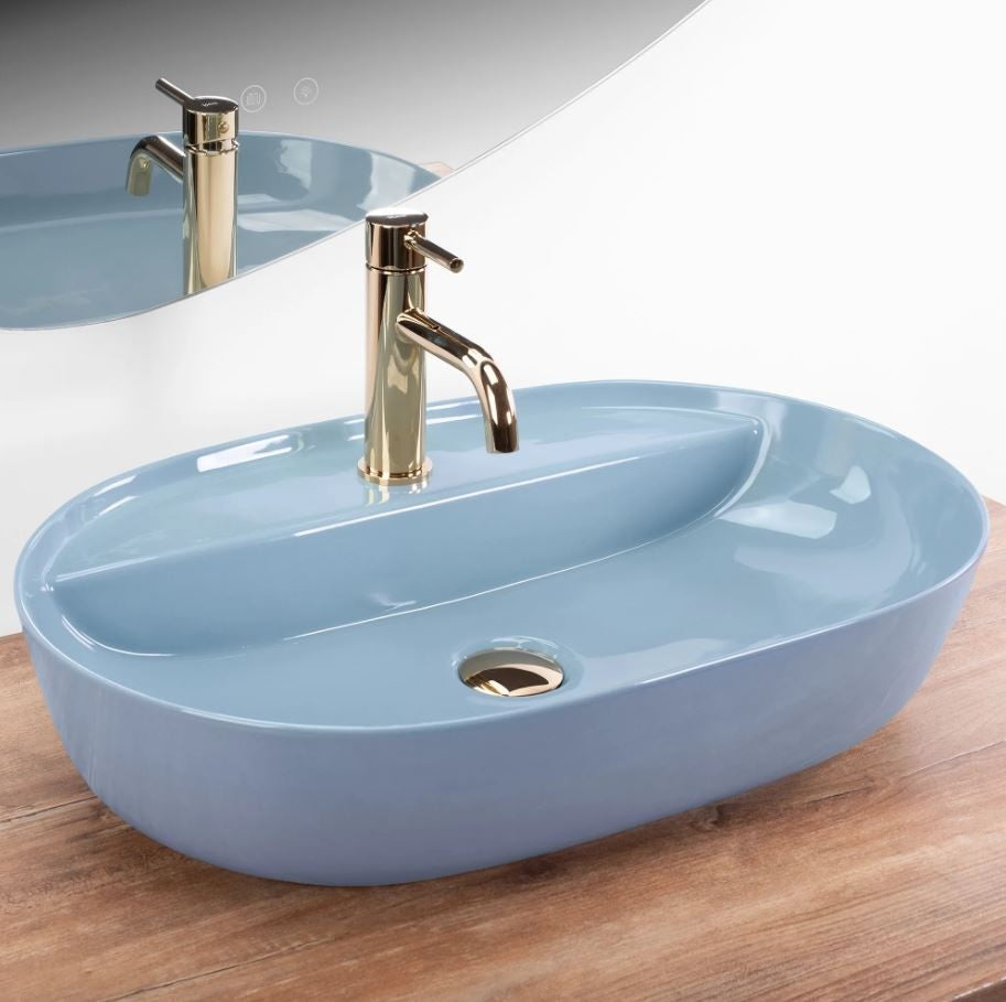 Opzetwastafel Rea Aura Ovaal Keramiek 60x43 Cm Blauw