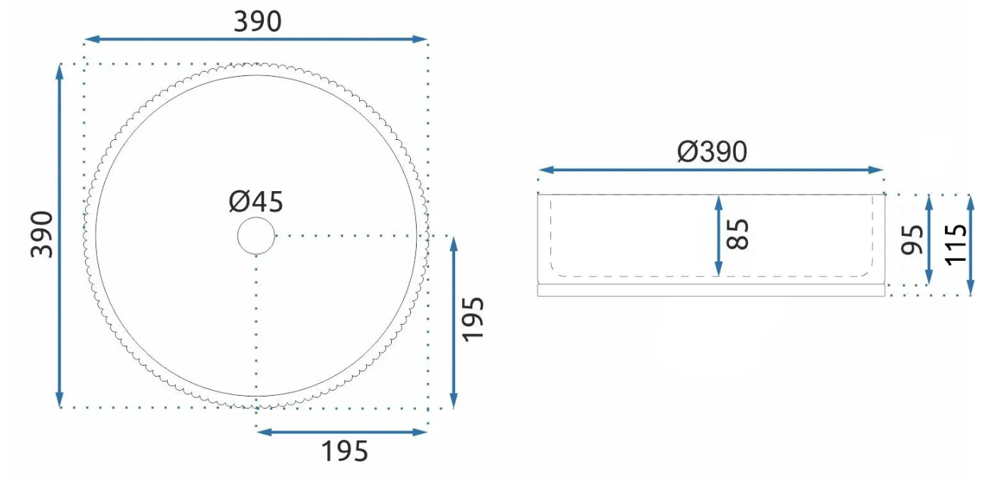 Opzetwastafel Rea Cristal Rond Keramiek 40x39 Cm Grijs
