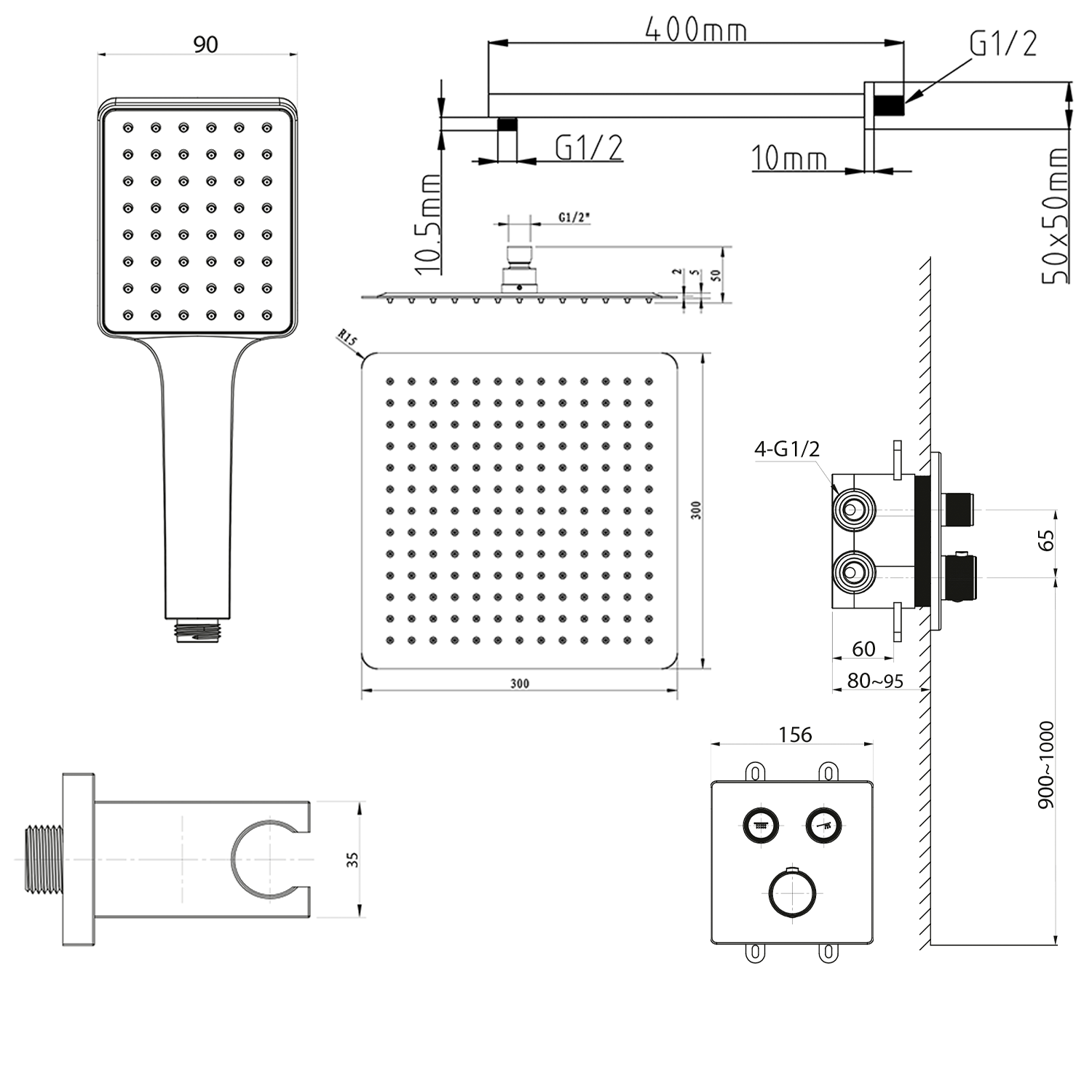 Sapho Smart Select Inbouw Doucheset met Thermostatische Kraan 2-Weg Mat Goud