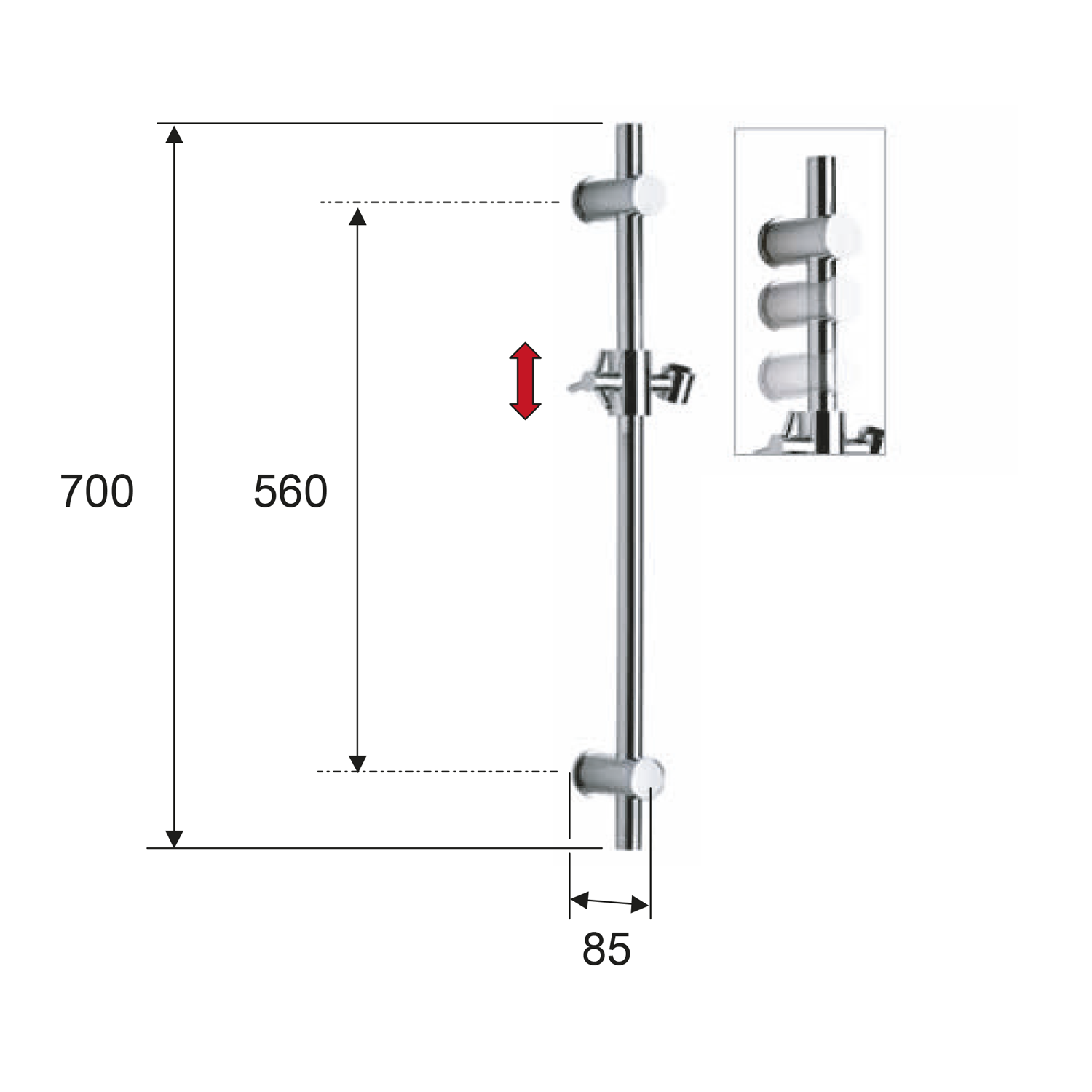 Sapho Glijstang 70 cm Mat Zwart