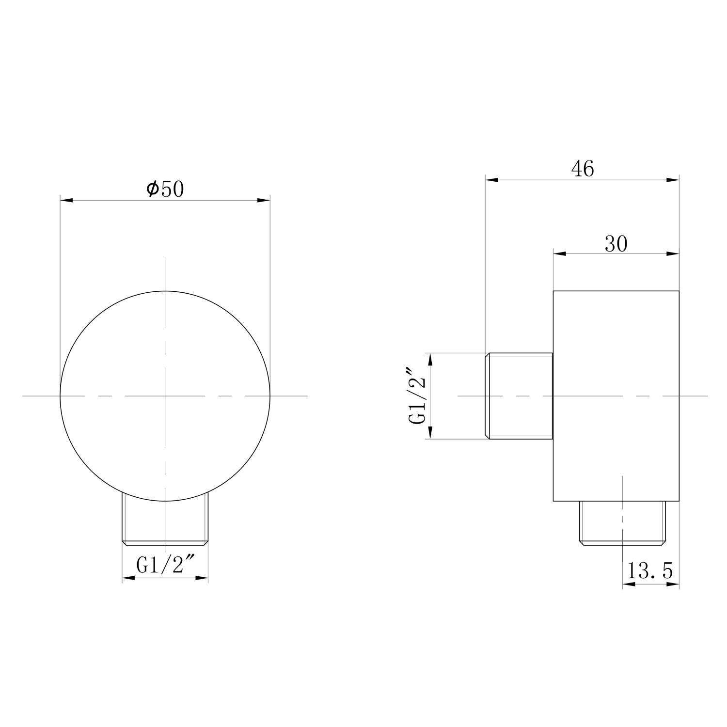 Sapho Wandaansluiting Ø 50 mm Mat Zwart