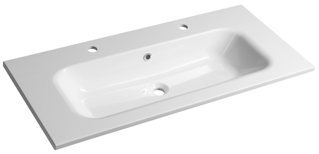 Sidra Cast Marble Wastafel 100x46 cm Wit 2 Kraangaten