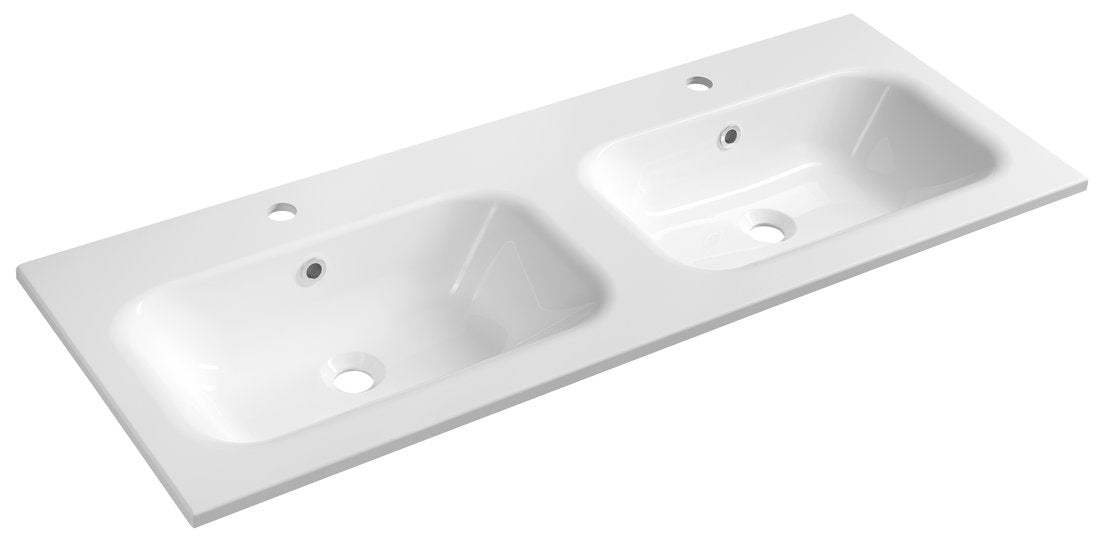 Sidra Cast Marble Wastafel 120x46 cm Wit 2 Kraangaten