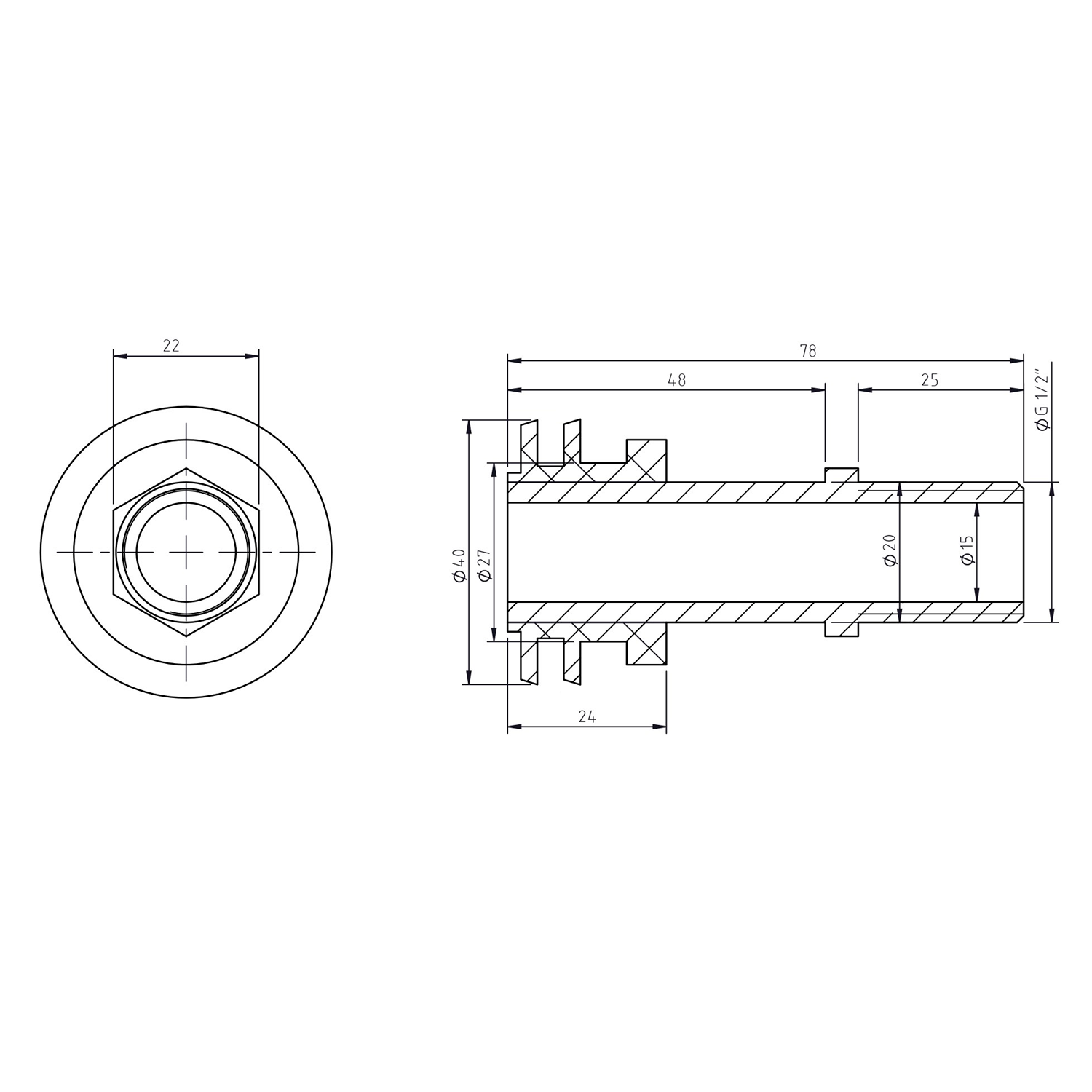 Urinoir Water Inlaatfitting (back supply) 1/2"