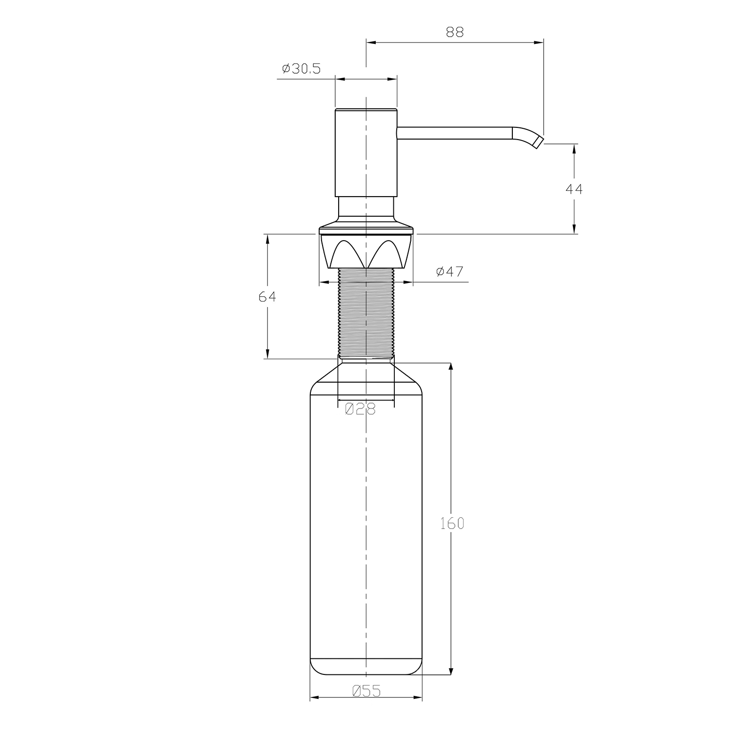Inbouw zeep dispenser Mat zwart PVD