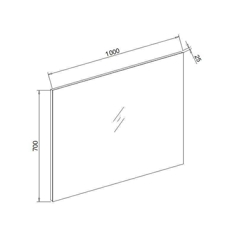Standaard spiegel 100x70x2,5 maattekening
