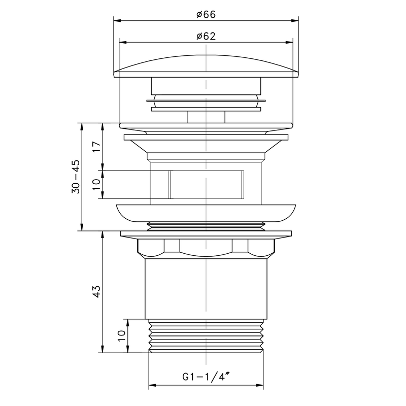 Aqualine afvoerplug klikwaste met overloop chroom