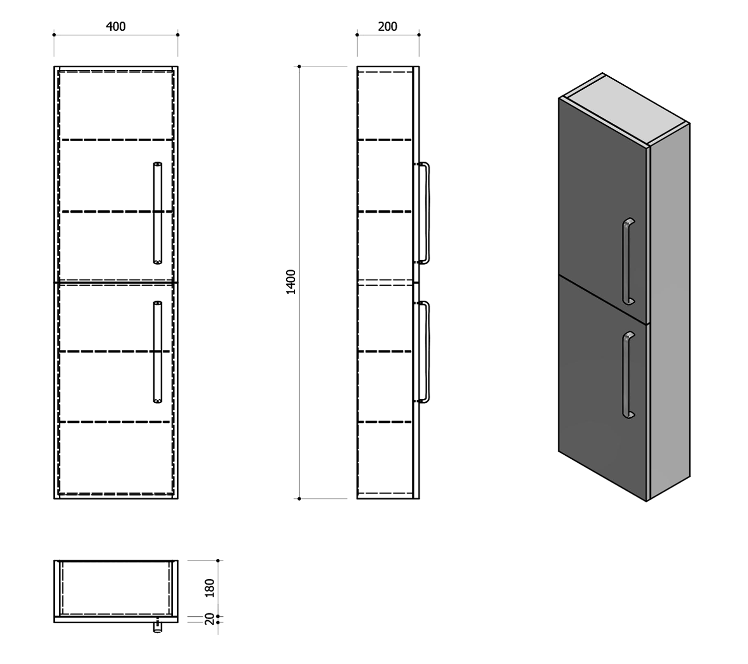 Sapho Theia Hoge Kast 40x20x140 Cm Bruin