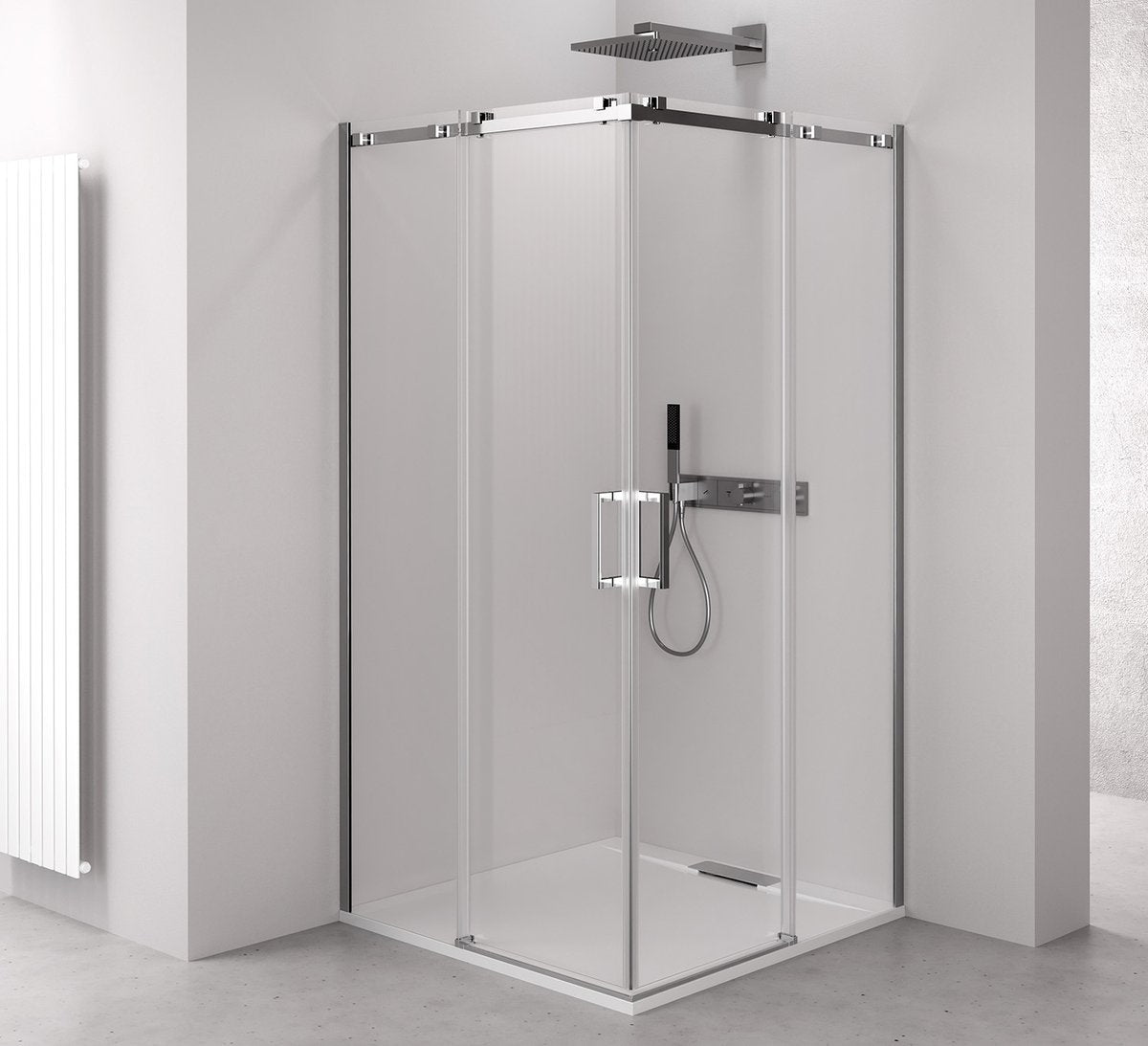 Thron Square Douchecabine Hoekinstap 120x110x200 Cm Met Schuifdeur Vierkante Wielen Chroom