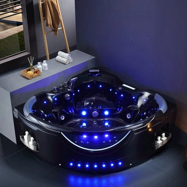 Zijaanzicht met de vorm van de kuip van Whirlpoolbad Luxe EOS 932 met Ozonator Wit 155 x 155 cm
