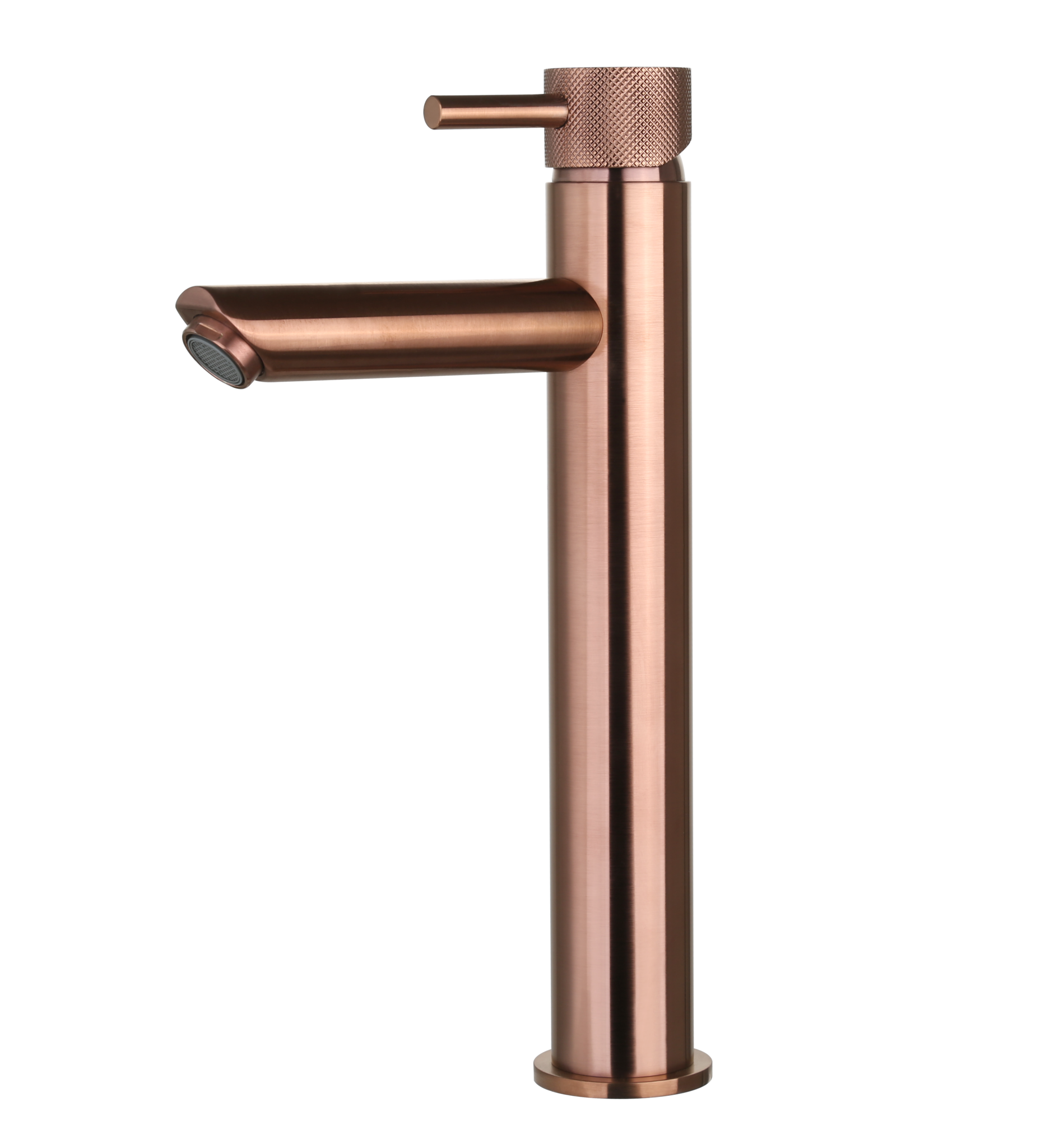 Luzi Wastafelmengkraan hoog rond Brons met geribbeld knop