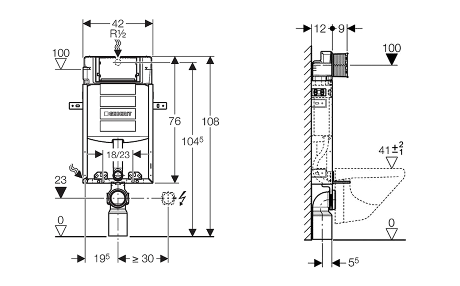 Brilla Wandtoilet WC inclusief Geberit Inbouwframe + Drukknop