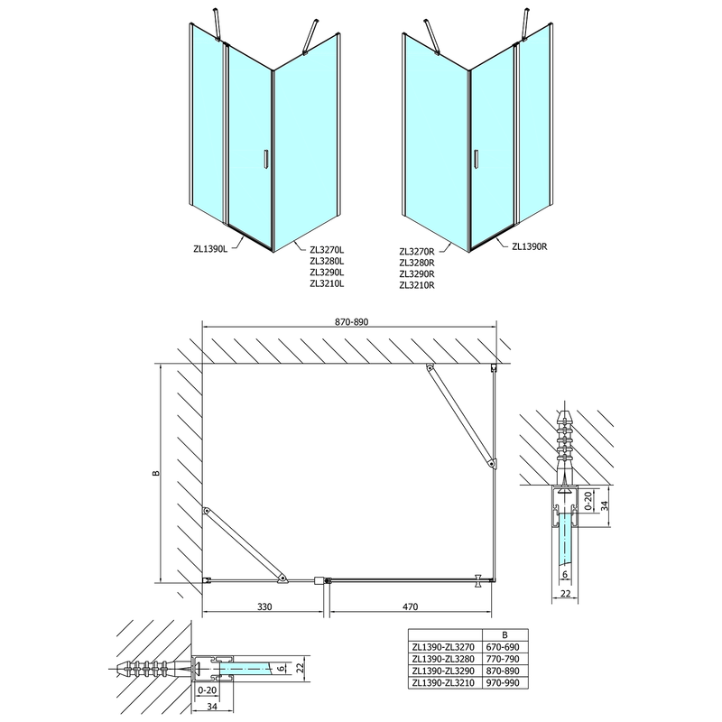 Zoom Line Douchecabine 90x70cm, L/R variant