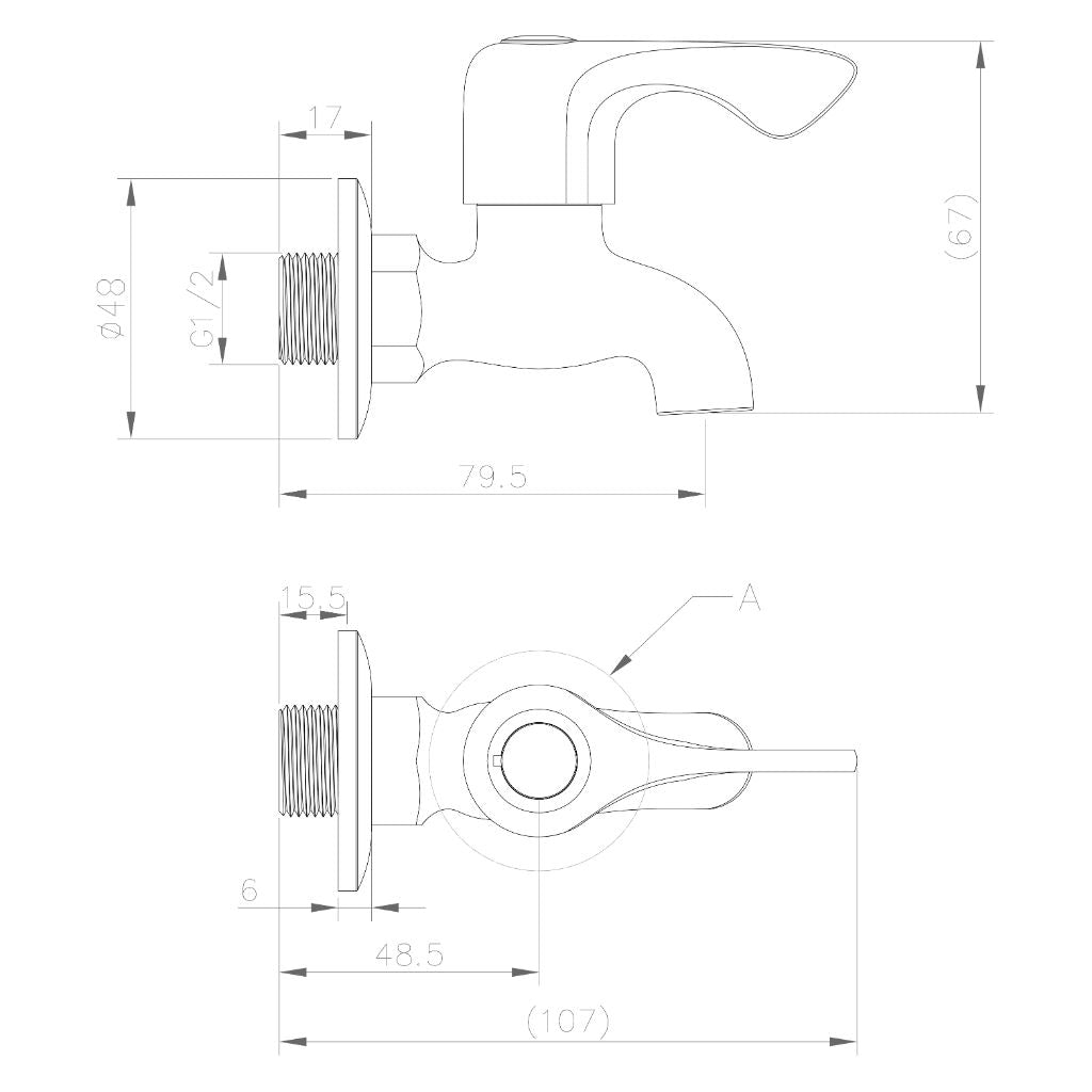Aqualine Wandgemonteerde Fonteinkraan 1/2", Chroom