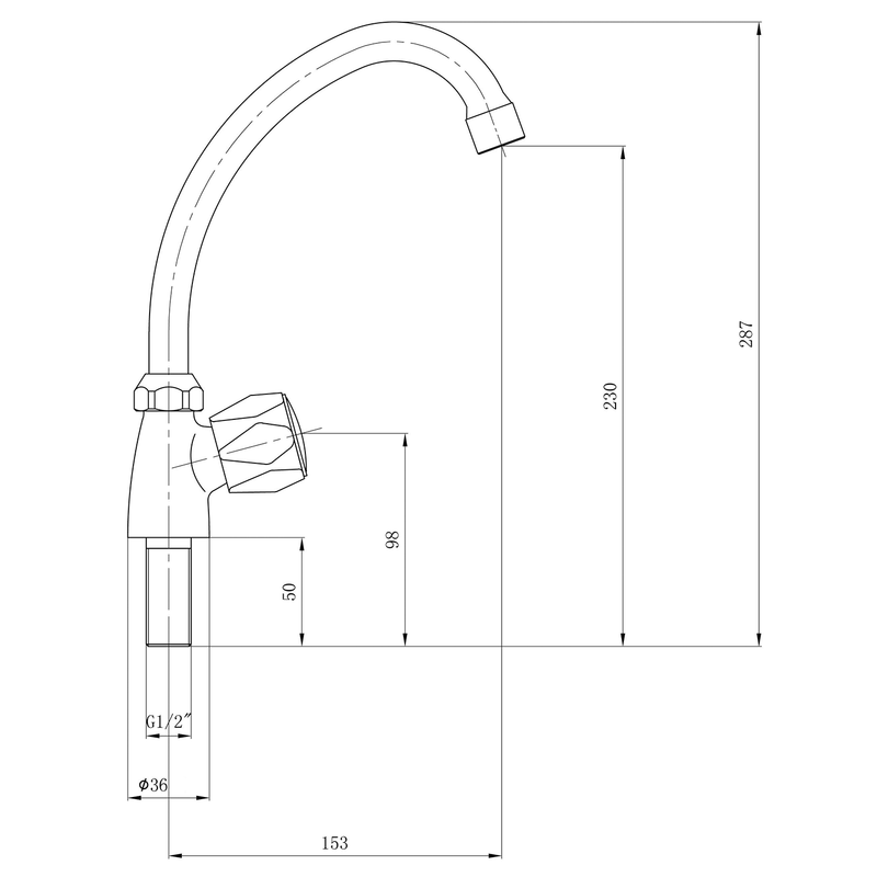 Hoge fonteinkraan koud water 1/2" chroom