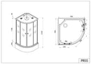 Gesloten douchecabine 90x90x215 kwartrond PR55 met zitje