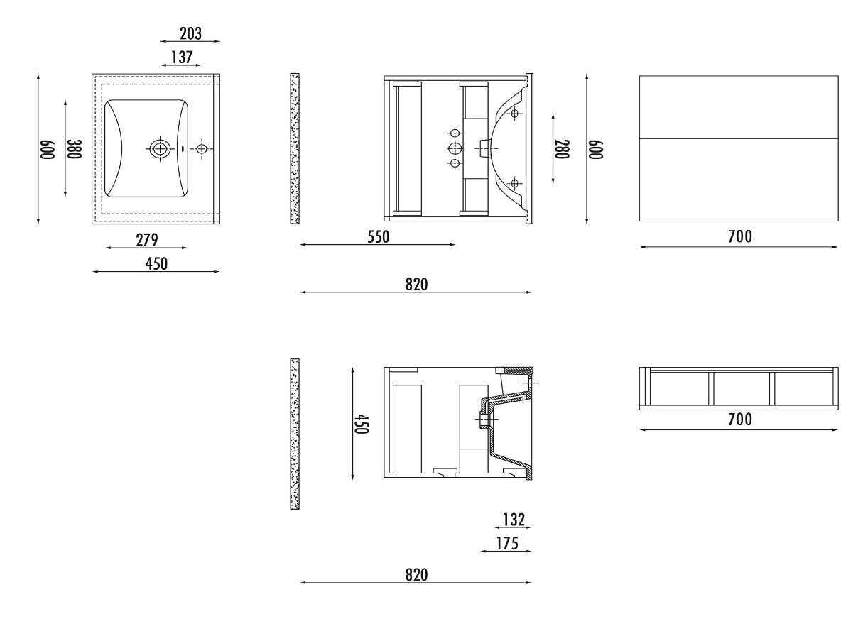 Badkamermeubelset Sally 60 x 45 greeploos 2 laden softclose Garda hout