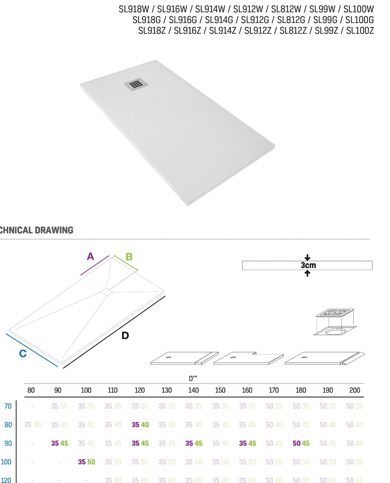 Lage Douchebak Composiet 120 x 90 x 3mat Wit Veroni Slate Flat