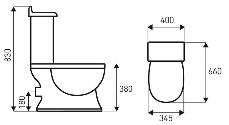 Kerra Retro duoblok toilet staand met reservoir en zitting