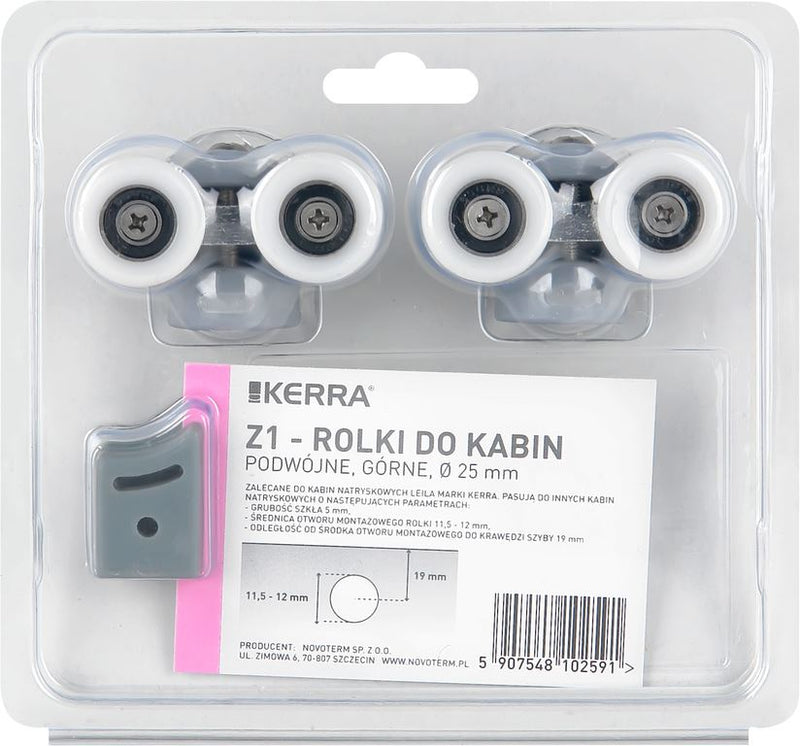 Dubbele Rollers voor Kerra douchedeuren 25mm rond