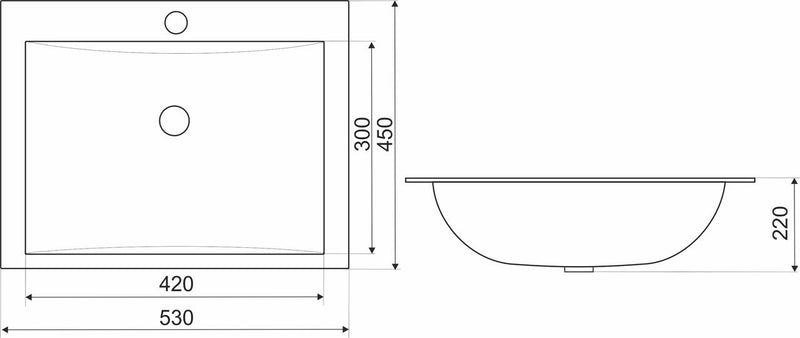 Kerra KR 709 inbouw wastafel 53x45 met kraangat