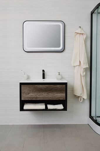 Badmeubel Soho black 80x46 grijs eiken mat zwart