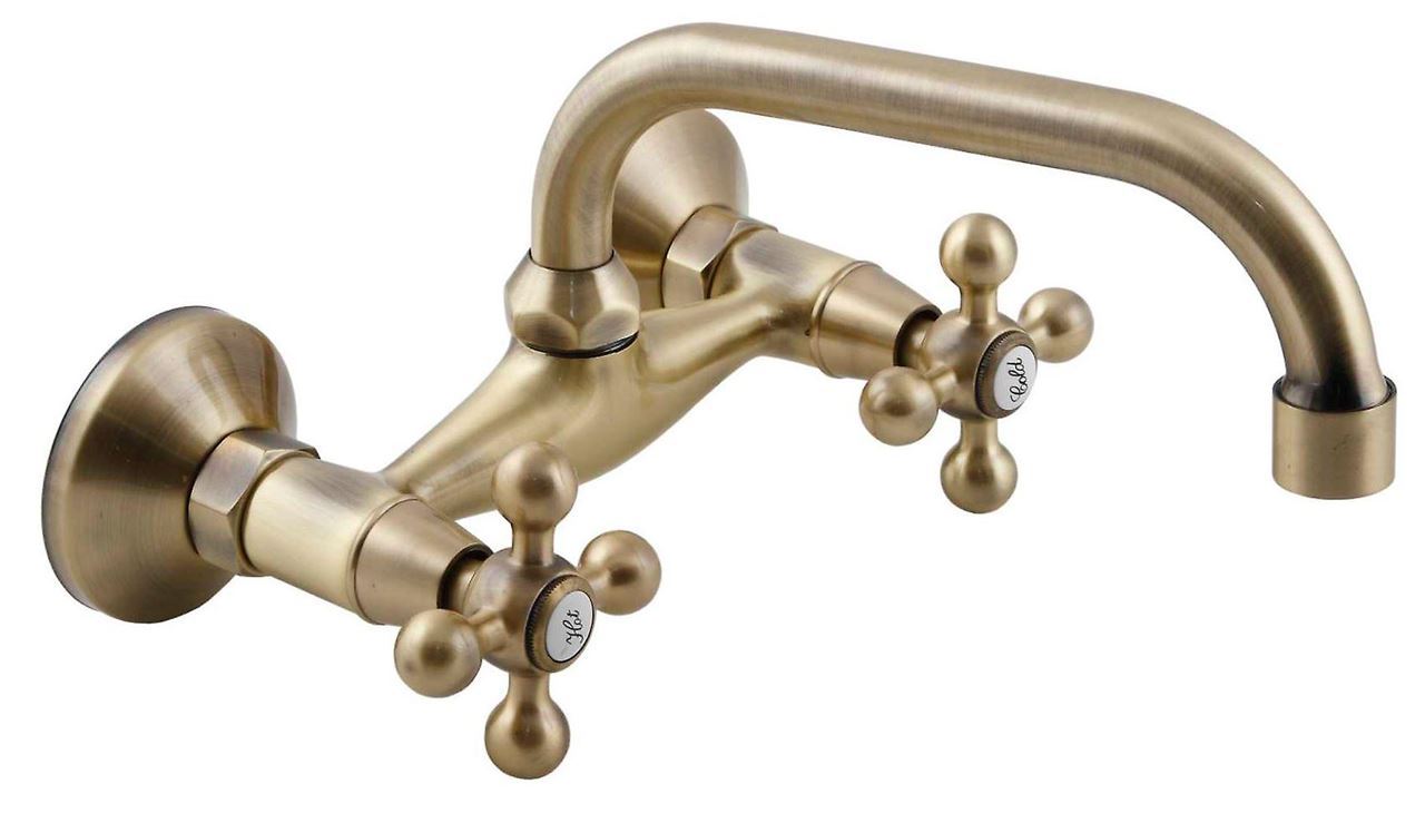 Wandmengkraan Kuchinox Stilo antiek messing boven uitloop