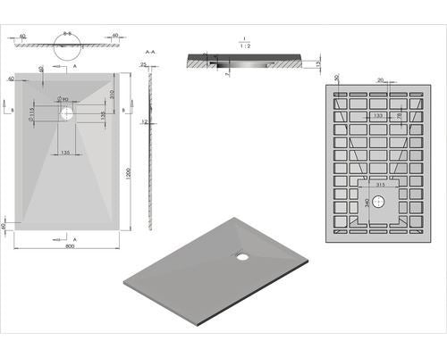 Sanotechnik Douchebak 120 x 80 x 3,2rechthoek Kreta Antraciet