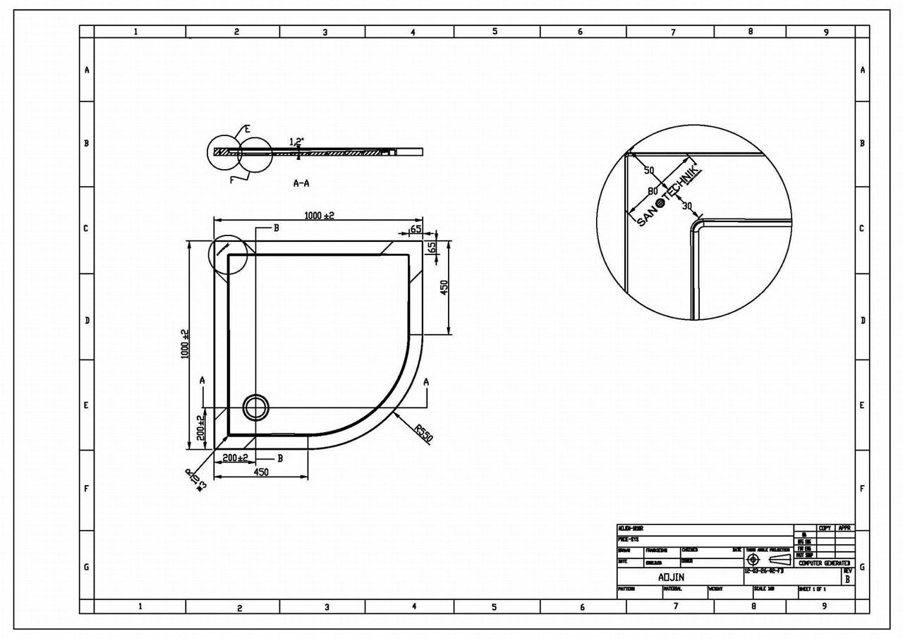Sanotechnik Douchebak 100 x 100 x 3,5SMC Kwartrond Round