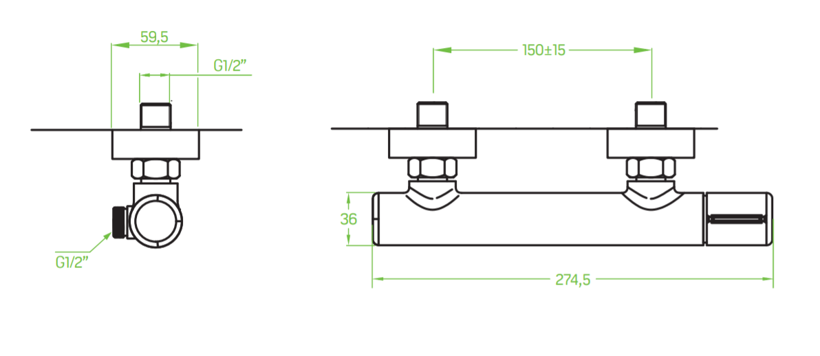 Thermostatische douchekraan grafiet Laveo Pretto