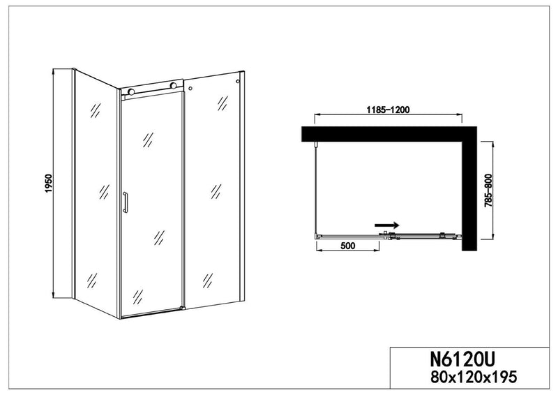 Douchecabine 120x80x195 Mellau met schuifdeur antikalk