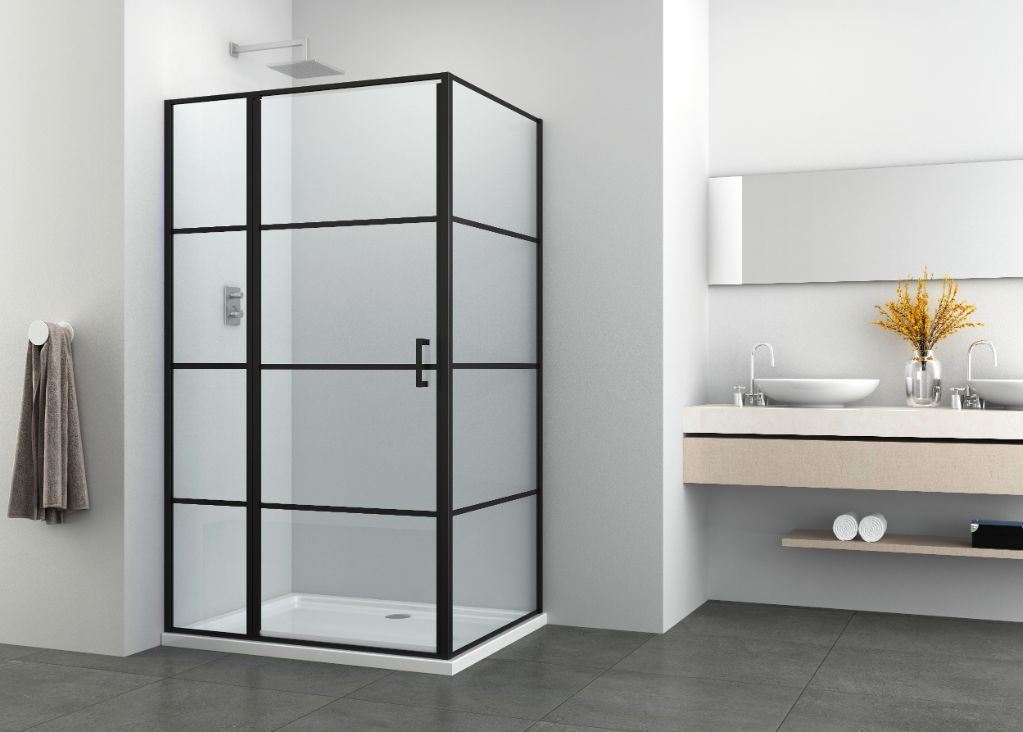 Sanotechnik Stripe douchedeur 100x195 met zwarte profielen