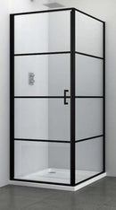 Douchecabine 90x90 met vaste wand mat zwarte lijnen